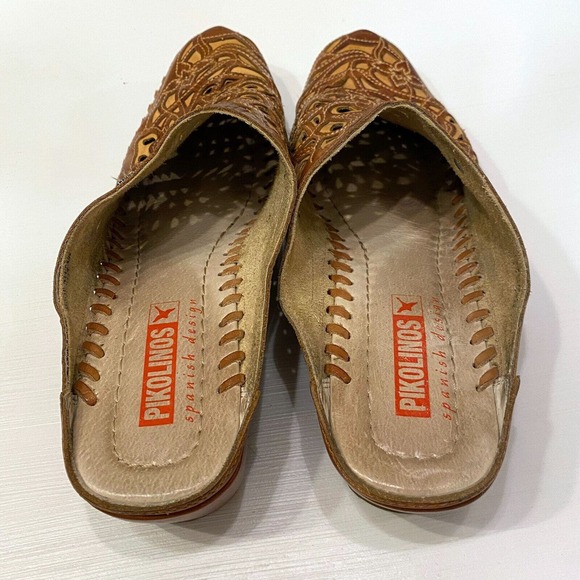 Pikolinos Women's Wedge Mule Slip On Leather Laser Cut Brown Wedges Size 6 / 6.5 - Picture 5 of 8